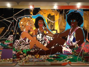Installation view of Mickalene Thomas's Les Dejeuner sur l’herb Les Trois Femmes Noires, 2010.
