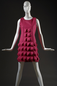 Pierre Cardin, dress, fuchsia “Cardine” textile with molded 3D shapes, 1968, Gift of Lauren Bacall.