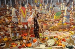 Diorama of the Aztec Tiatelolco market in 1519, just before the Conquistadors arrived. Photo: AMNH/R. Mickens