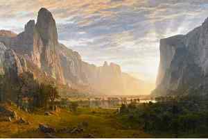 Bierstadt’s Looking Down Yosemite Valley, California, exhibited in 1865, one year after Lincoln signed legislation declaring this a public reserve. Source: Birmingham Museum of Art.