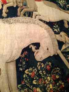 Detail from "The Unicorn Defends Itself" (1495-1505), a large tapestry in the main gallery.