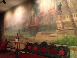 The original 1858 William Russell Smith drop curtain, displayed in Thalian Hall’s Parquet Hall