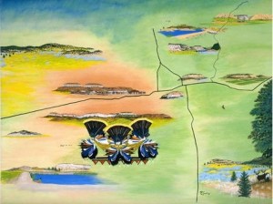 Ronnie Cachini’s 2006 acrylic, Ho’n A:wan Dehwa:we/(Our Land), Source: AMNH/ of A:Shiw A:Wan Museum and Heritage Center