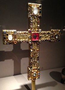 A processional cross, made between 1170 and 1190, which is said to hold relics of the True Cross