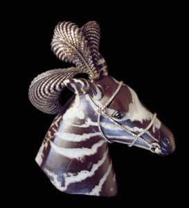 A few animals are in the show, too. JAR Zebra Brooch 1987 made of agate, diamonds, a sapphire, silver, and gold. Private collection.  Photo: Katharina Faerber. Courtesy: JAR, Paris