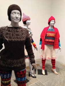 Knits with commentary by Lisa Anne Auerbach, including We Are All Pussy Riot