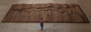 Straight (2008-2012) is made from 70 tons of rebar reclaimed from the Sichuan earthquake and hammered straight back into rods. © Ai Weiwei