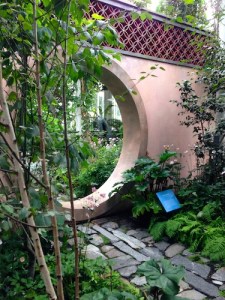 NYBG recreated the evocative Moon Gate from the Rockefeller garden, inspired by their experience of the Forbidden City and designed by Beatrix Farrand