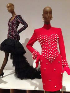 Always fun to spoof Chanel’s use of pearls (1988) and create a Ricci-inspired flamenco dress once modeled by Iman