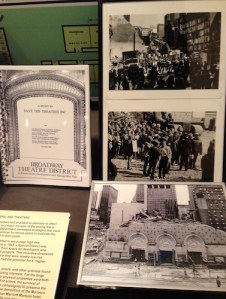 Save the Theaters study with 1982 photos of Joe Papp and others protesting the destruction of the Helen Hays and Morosco to build the  Portman. Courtesy: Lee Harris Pomeroy 