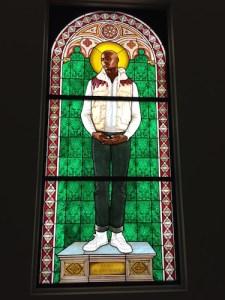 Kehinde Wiley’s Saint Amelie in stained glass, 2014