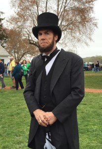 Lincoln reenactor visiting the 150th Anniversary of the Civil War Surrender, Appomattox Court House, April 2015