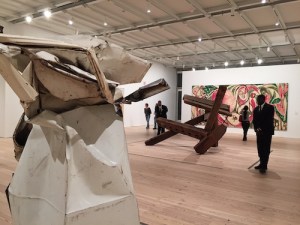 Gallery devoted to 1950s New York Abstract Expressionism with Chamberlain and diSuvero sculptures set against and Lee Krasner's 1957 Seasons 