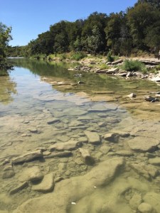 Sauropod footprints underwater at the Paluxy River, Glen Rose, Texas
