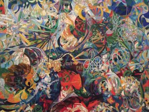 Detail of Joseph Stella’s 1913-1914 Battle of Lights, Coney Island, Mardi Gras from Yale University. 