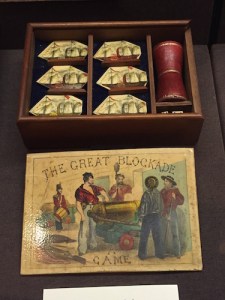 Game pieces for The Game of the Great Blockade, produced in 1863 London about the British ships that were helping the Confederacy by running through the Union blockade during the Civil War