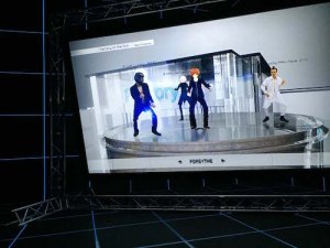 Steyerl’s 2015 immersion room showing Factory of the Sun, where avatars mimic YouTube dancers