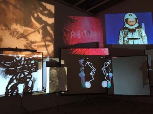 Vanderbeek’s 1963 Movie Mural screens flashing with abstract and pop images